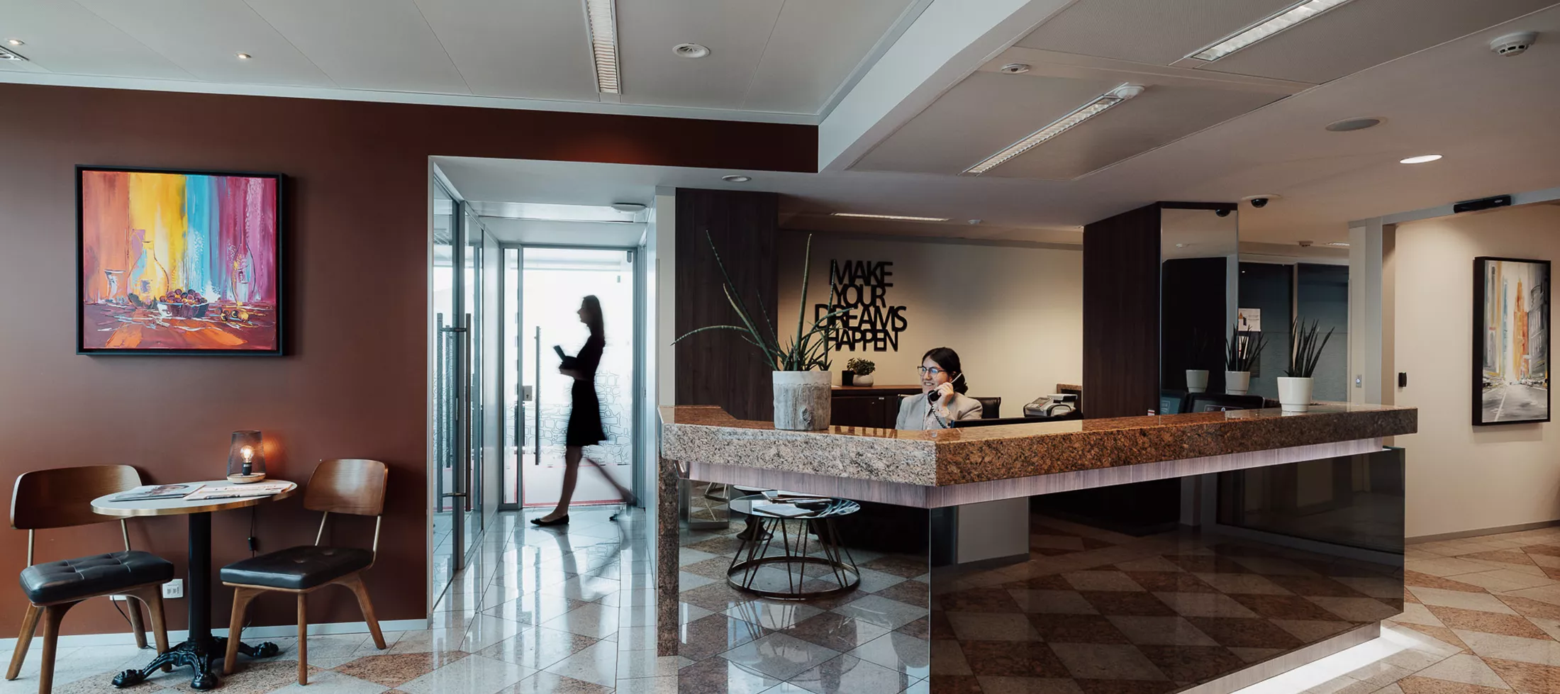 Servcorp reception area and coworking at Bastion Tower, Leopold Quarter—a premium office ambiance.