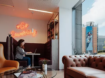 Dedicated Desk with EU views at Servcorp Schuman, European Quarter—modern spaces and inspiring workspace in Brussels.