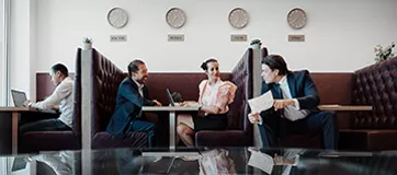 Coworking area at Servcorp Schuman, European Quarter—professional setup 